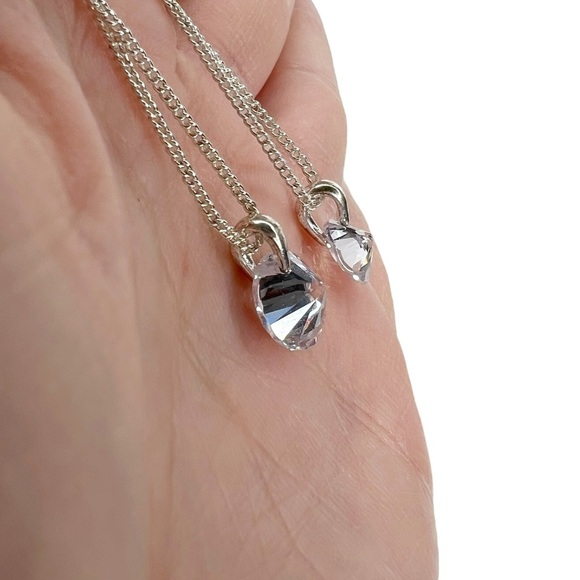 Cubic Zirconia Double Layered Dainty Silver Chain Necklace - Picture 9 of 15